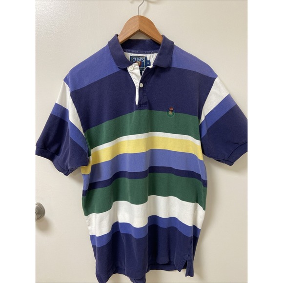 Vtg Chaps Ralph Lauren Men's Polo M Medium Striped SS Rugby Bloke 90s Y2K Preppy - Picture 1 of 8